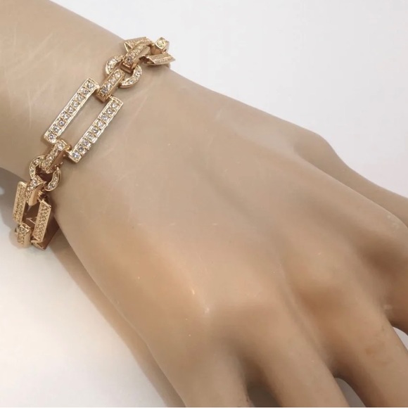 Designer Christian Dior Gold Plated Crystal Rectangle Bracelet - Picture 4 of 5